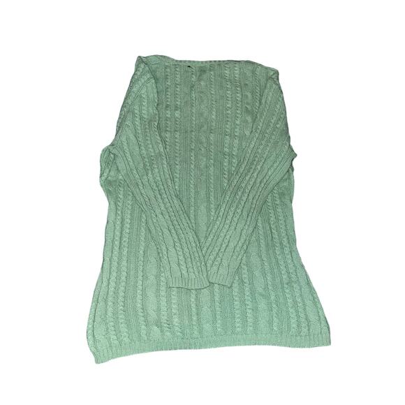 Neiman  Marcus Cashmere Ribbed V-Neck Sweater Green - Picture 6 of 6